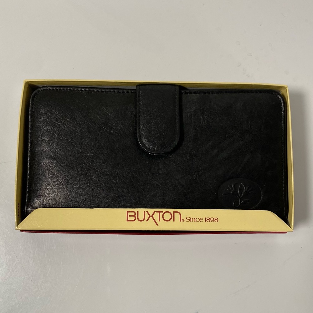 Buxton Black Leather Wallet Model 39 Ensemble Clutch